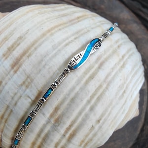 mäander-griechischer schlüssel opal armband, armband opal sterling silber, 925 silber, antiker schmuck, bijoux griechenland schmuck