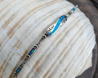 meander-greek key opal bracelet, bracelet opal sterling silver, 925 silver ancient greek jewelry, bijoux grec meandre, griechischen schmuck