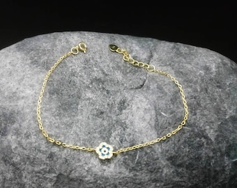 Evil eye flower bracelet, evil eye greek silver/golden silver/golden silver(pink) 925 bracelet, evil eye CZ bracelet, eye jewelry,