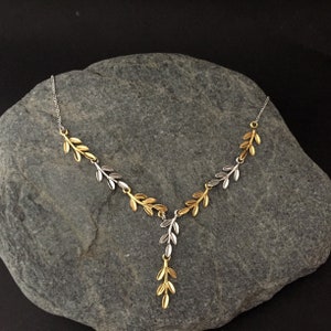 olive leaf necklace, golden sterling silver, greek silver olive leaf jewelry, bijoux grec, griechischen schmuck, 925 necklace,gioielli greco
