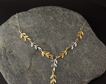 olive leaf necklace, golden sterling silver, greek silver olive leaf jewelry, bijoux grec, griechischen schmuck, 925 necklace,gioielli greco