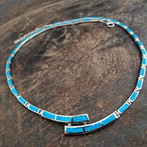 opal blue necklace, sterling silver 925 opal necklace, bijoux grec opal colliers, opal griechischen halsketten, opal collane, birthday jewel
