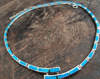 opal blue necklace, sterling silver 925 opal necklace, bijoux grec opal colliers, opal griechischen halsketten, opal collane, birthday jewel
