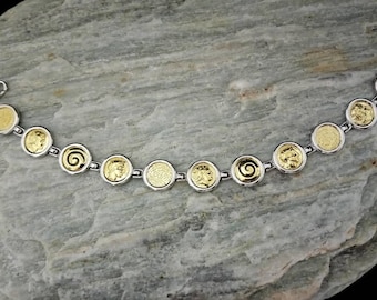 Pulseira Alexandre e Atena, prata de lei dourada, heróis gregos, símbolos da Grécia Antiga, pulseira da deusa, pulseira grega