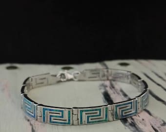 meander-greek key opal bracelet, bracelet opal sterling silver, 925 silver ancient greek jewelry, bijoux grec meandre, griechischen schmuck