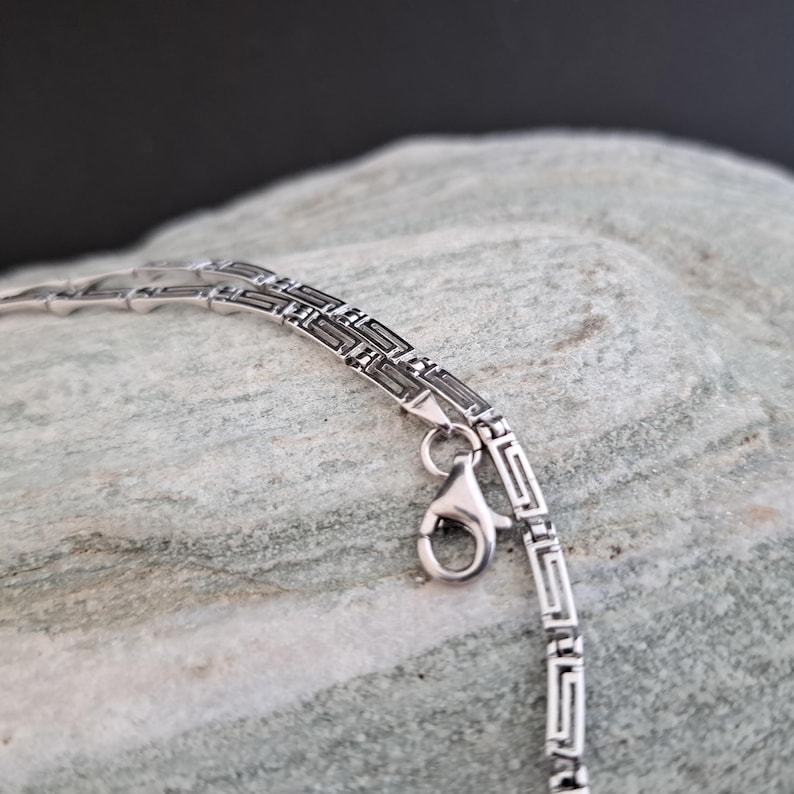 Opal blue meander necklace, sterling silver 925 opal necklace, bijoux grec opal colliers, greek key necklace, griechische kette image 10