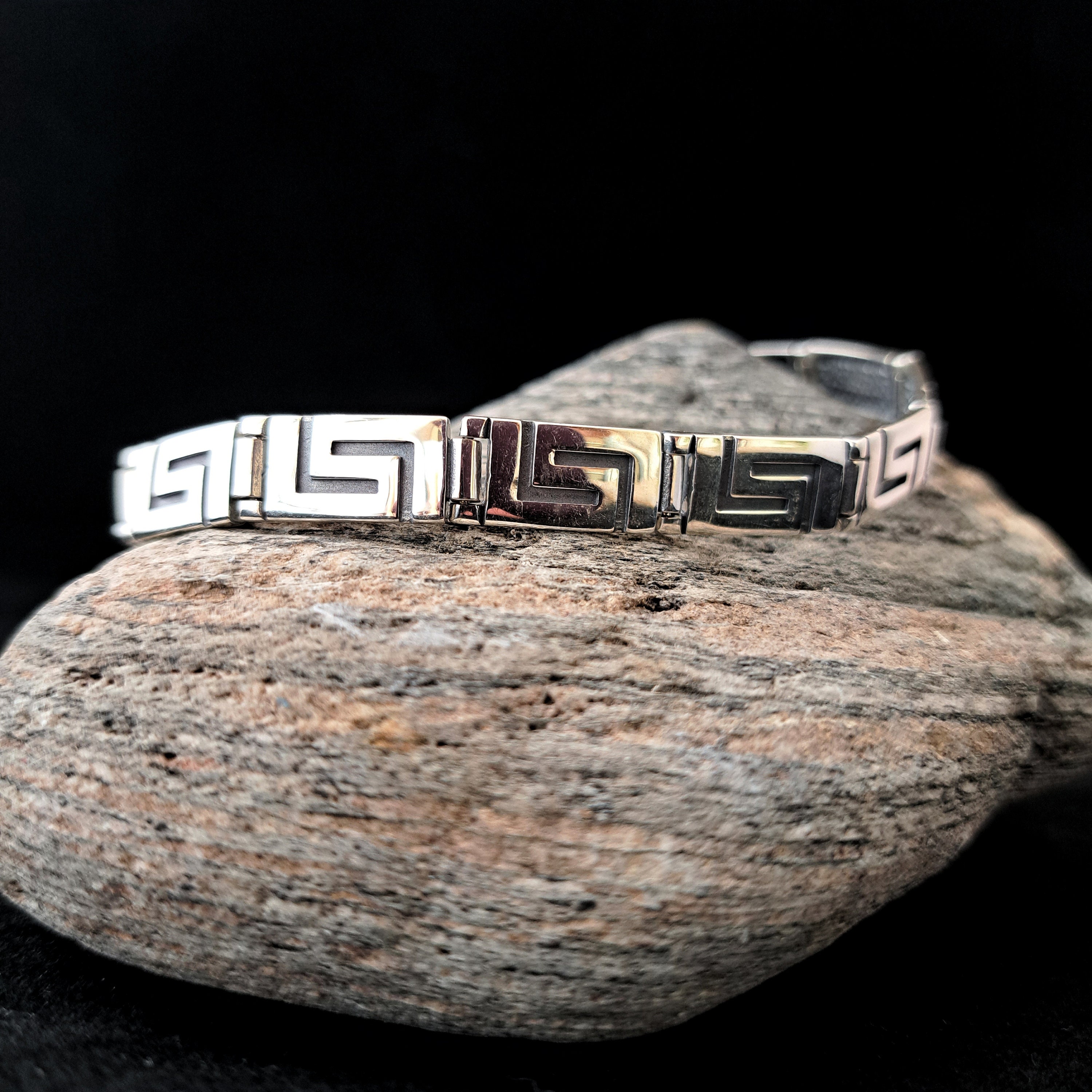 Bracelet Chaîne En Argent Sterling 950 Style Ancien Romain/grec - Longueur 45 Cm, Occasion Vintage