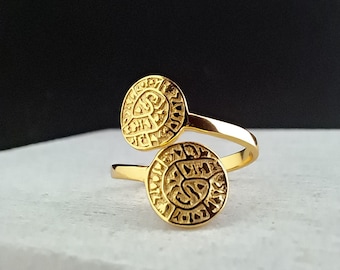 phaistos ring, gold-plated,phaistos disc sterling silver ring, minoan silver 925 jewelry collection, greek ring