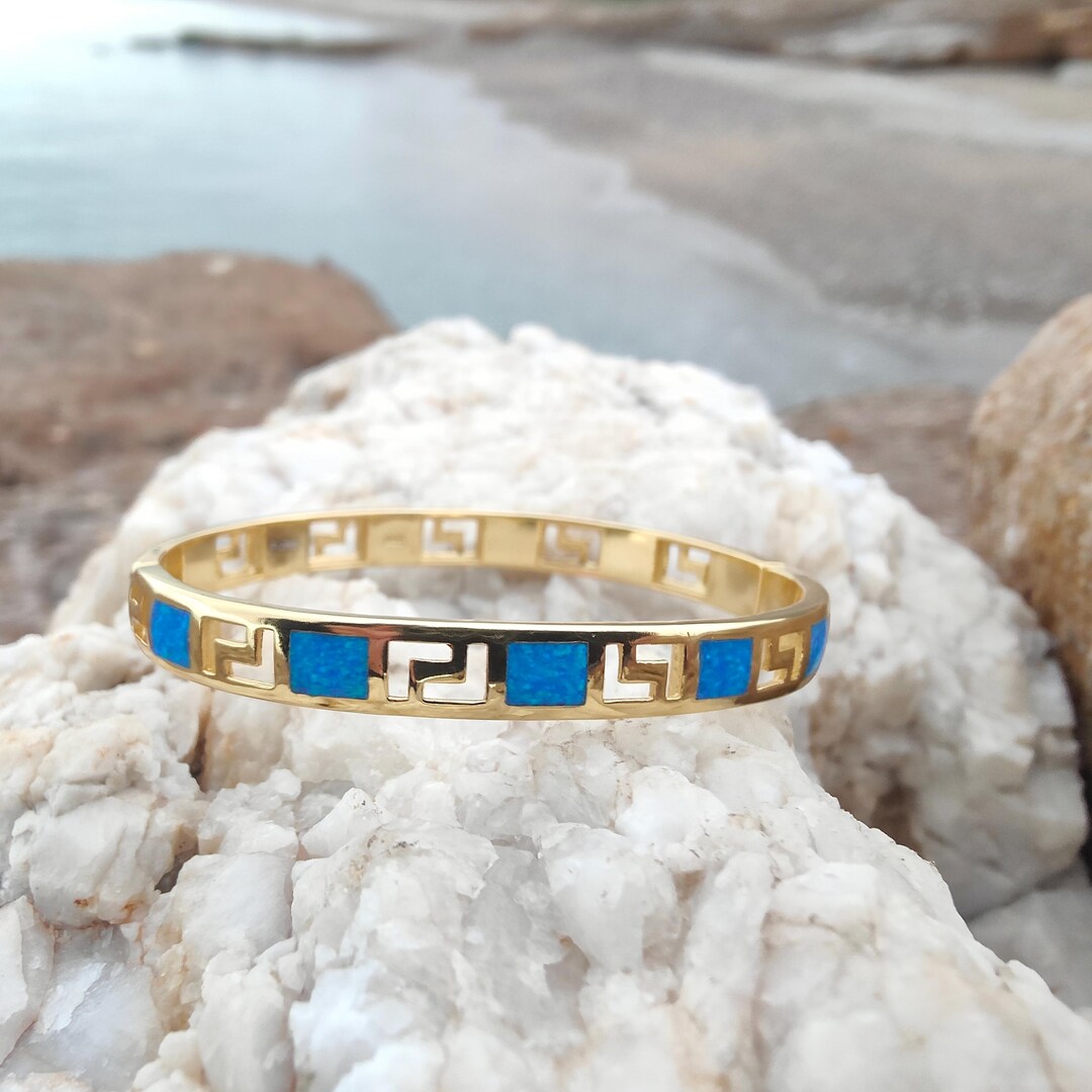 Cuff (bangle) Opal Meander-greek Key, Gold-plated Sterling Silver 925 ...