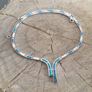 opal blue necklace, sterling silver 925 opal necklace, bijoux grec opal colliers, opal griechischen halsketten, opal collane, birthday jewel