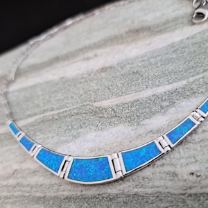 Opal blue meander necklace, sterling silver 925 opal necklace, bijoux grec opal colliers, greek key necklace, griechische kette image 11