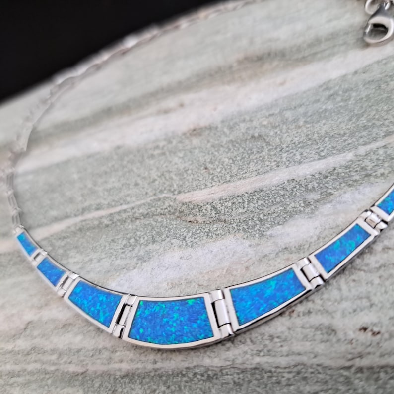 Opal blue meander necklace, sterling silver 925 opal necklace, bijoux grec opal colliers, greek key necklace, griechische kette image 11