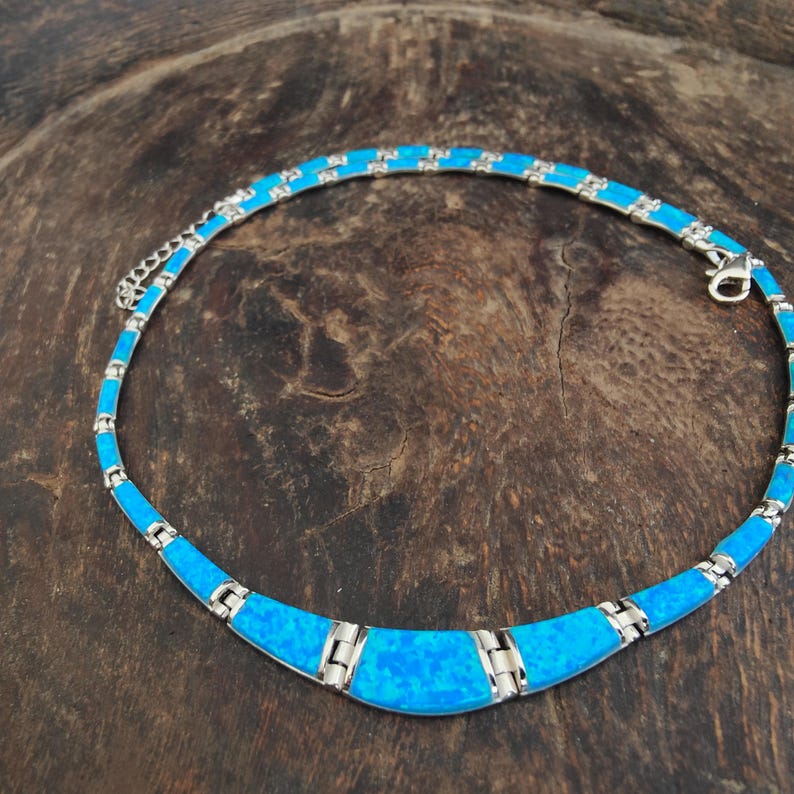 Collar de ópalo azul, colección de joyas griegas de plata de ley 925, bijoux grec opal colliers, opal griechischen halsketten, opal collane imagen 4