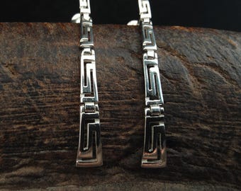 Pendientes griegos de meandro, joyería griega antigua de plata de ley 925, joyería griega, pendientes griegos, joya de meandro, pendientes griegos