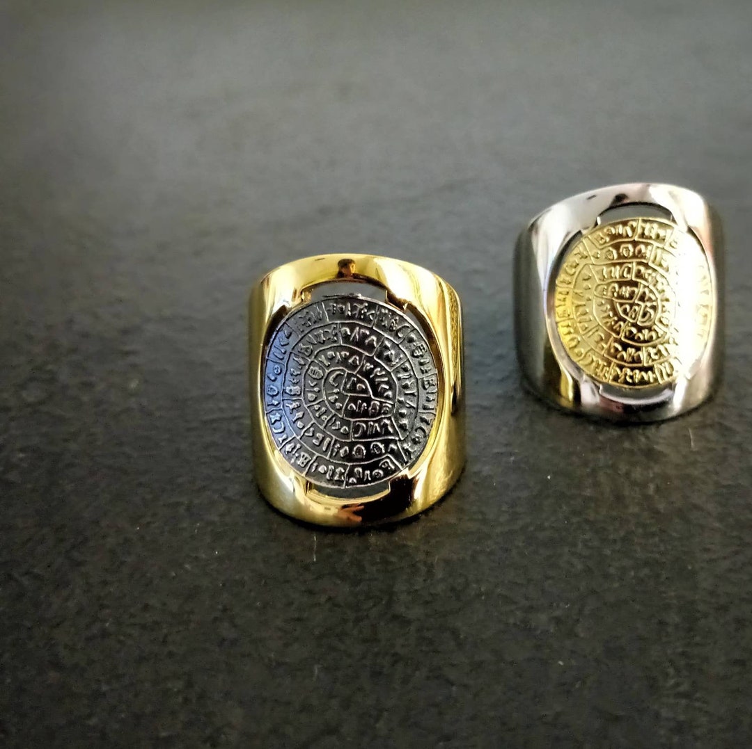 Anello a disco di Festo, anello minoico antico in argento dorato