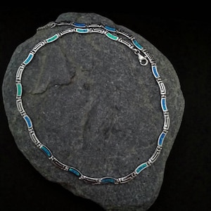 meander-greek key necklace, blue opal meander necklace, sterling silver 925 jewelry collection, necklace opal blue silver 925 meander