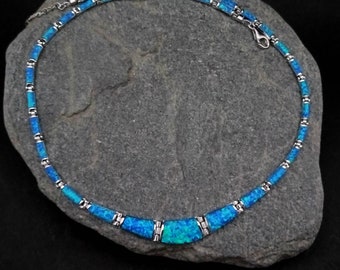 Opal blue necklace, sterling silver 925 greek jewel collection, bijoux grec opal colliers, opal griechischen halsketten, opal collane