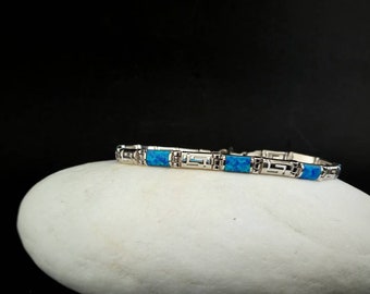 meander-greek key opal bracelet, bracelet opal sterling silver, 925 silver ancient greek jewelry, bijoux grec meandre, griechischen schmuck