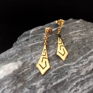 meander gold-plated earrings, golden sterling silver greek key earrings , greek jewel collection, ancient meander jewelry