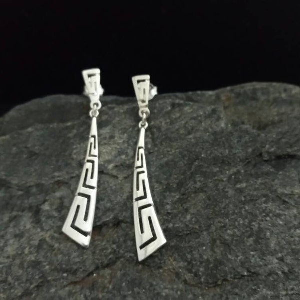 boucles d'oreilles grecques, boucles d'oreilles méandres, clé grecque, argent sterling, bijoux grecs, bijoux grecs anciens, griechischen οhrringe, orecchini greco