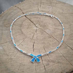 meander-griekse sleutelketting, blauwe opaal Griekse ketting, bijoux grec, griechischen schmuck, meander opaalketting