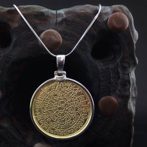 wisiorek fajstos dysk, złoty srebrny wisiorek 925, grecka starożytna biżuteria, srebrna biżuteria fajstos grecka, bijoux grec, wisiorek fajstos dysk