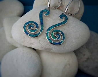Pendientes de ópalo en espiral, colección de joyas de espiral griega, joyas griegas antiguas de plata de ley 925, bisutería griega en espiral, joyería griega