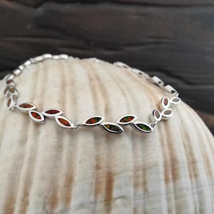 olive leaf bracelet, sterling silver opal leaf bracelet, greek silver opal jewelry, bijoux grec, griechischen schmuck, gioielli opale