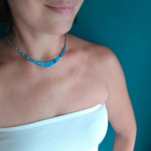 Opal blue meander necklace, sterling silver 925 opal necklace, bijoux grec opal colliers, greek key necklace, griechische kette image 6