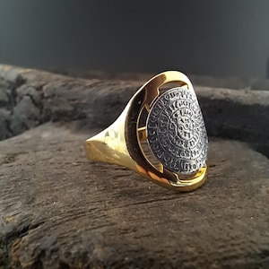 Phaistos disc ring, golden silver 925 ancient minoan ring, greek jewelry collection, phaistos fisc jewelry collection, greek ring