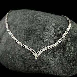 greek necklace, meander golden necklace, greek key silver jewelry, golden silver meander necklace, greek statement necklace, greek jewellery