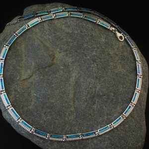 Opal blue necklace CZ, sterling silver 925 greek jewel collection, bijoux grec opal colliers, opal griechischen halsketten, opal collane