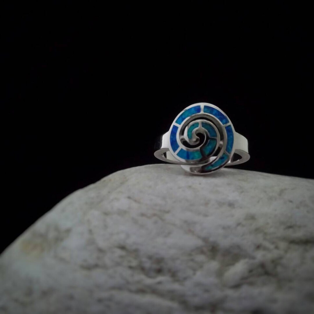 Anello a spirale, spirale in opale, anello a spirale greca in