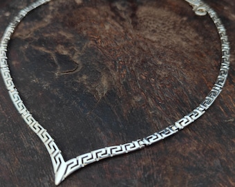 greek necklace, meander golden necklace, greek key silver jewelry, golden silver meander necklace, greek statement necklace, greek jewellery