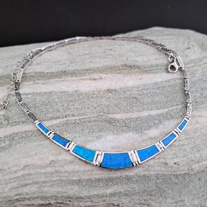 Opal blue meander necklace, sterling silver 925 opal necklace, bijoux grec opal colliers, greek key necklace, griechische kette image 12