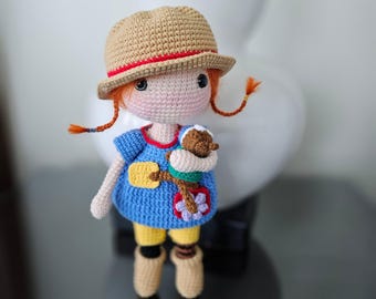 Pippi Doll, Handmade Crochet Waldolf Inspired Doll, Crochet Pippi Doll, Amigurumi Pippi Girl, Longstocking Doll, Doll with removable clothes