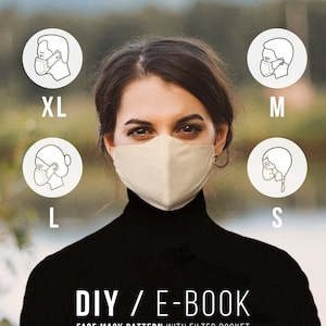 Face Mask Sewing Pattern with Filter Pocket, Easy DIY mask/mouth and nose mask, Reusable and Washable, Printable mask PDF, 4 Different Sizes