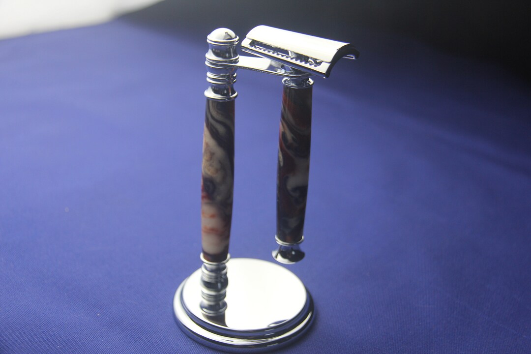 Kronos Stand Razor Deluxe Chrome Razor Stand in Earth Core Acrylic With Choice of Razor ...