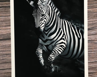 Zebra Giclee Print Acrylic Painting Artwork Black and White Monochrome By Gemma Byers A3 16x20 11.7x16.5