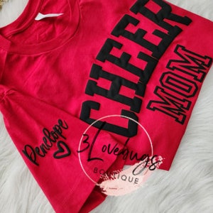 Personalized Cheer Mom T-Shirt, Puff Vinyl, Custom Team Name Sleeve
