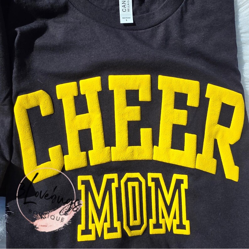 Personalized Cheer Mom T-Shirt, Puff Vinyl, Custom Team Name Sleeve image 3