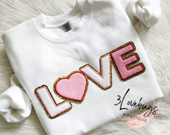 Kids Valentines sweatshirt,Kids Valentines shirt,Youth Love shirt,Chenilla Patch,Kid Valentine Shirt,Youth sweatshirt