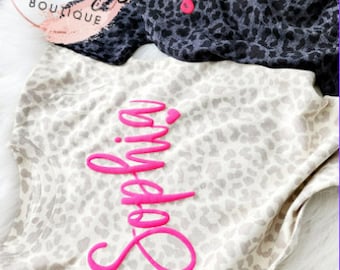 Leopard Toddler Shirt, Personalized Puff Vinyl Girls Tee