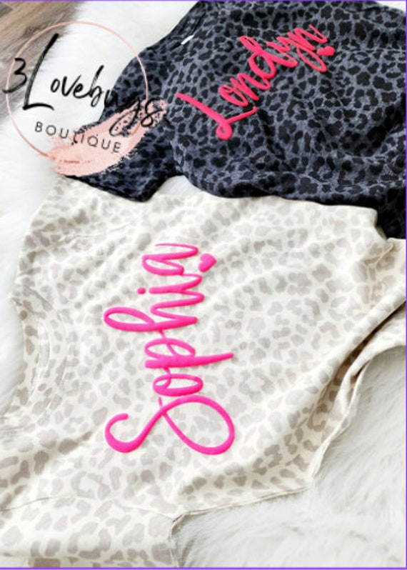 Leopard Toddler Shirt, Personalized Puff Vinyl Girls Tee