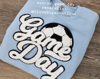 Soccer Mom Chenille Patch Sweatshirt,Soccer Sweatshirt,Gameday Sweatshirt,Soccer Game Shirt,Varsity Number,Personalized Sports Number