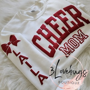 Personalized Cheer Mom sweatshirt,Custom Team Sweatshirts,Custom Cheer Mom,Sweatshirt with Kids Name on Sleeve,Cheerleading Shirt,Puff vinyl