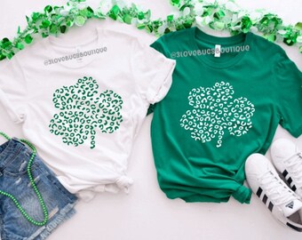 Women's St. Patrick's Day Shirt: Leopard Clover Shamrock Tee