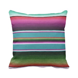 OUTDOOR Serape Stripe Throw Pillow/Cover, Printed Blanket/Rug Design Square and Lumbar Pillows/Covers, Ombre/Rainbow/Colorful/Striped