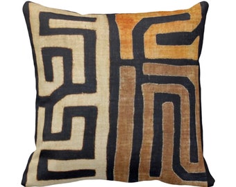 DIGITALLY PRINTED Kuba Design Throw Pillows/Covers, Multi Tan/Black 14, 16, 18, 20, 26" Sq Pillows/Covers, Geometric/African/Tribal/Boho