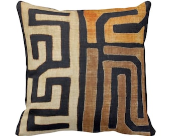 DIGITALLY PRINTED - OUTDOOR Kuba Print Throw Pillows/Covers, Tan/Black Square or Lumbar Pillows/Covers, Geo/African/Tribal/Boho/Cloth